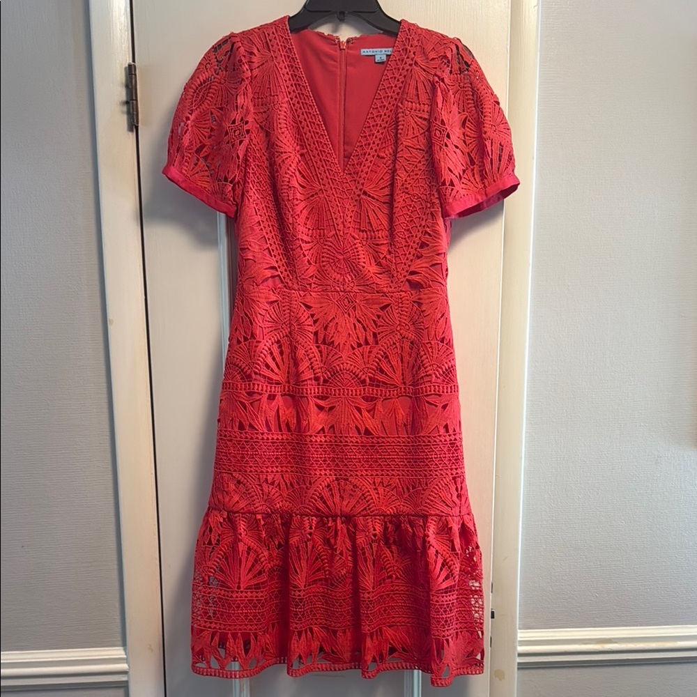 ANTONIO MELANI Red Lace Midi Dress
